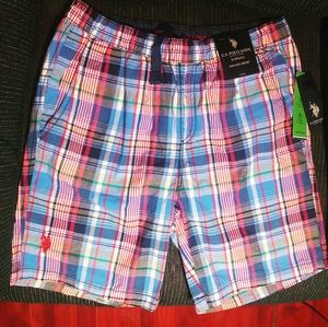 NWT MENS U.S. POLO ASSN STRETCH TWILL PLAID JOGGER SHORTS 100% Cotton, Size XS